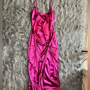 JLUX Label Satin Fuchsia Side Split Dress Size Medium